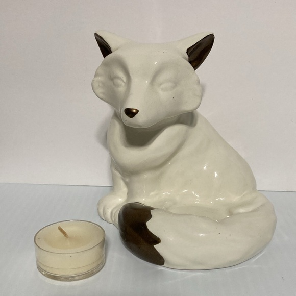 White Ceramic FOX Bronze Accents Candle Holder BETTER HOMES AND GARDENS 5 inches - Picture 11 of 12